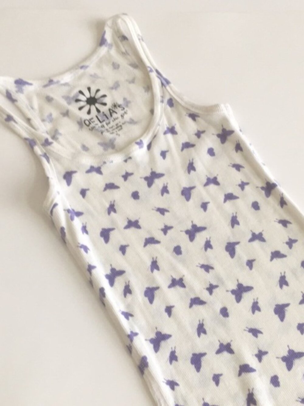deliA*s Scoop Tank Top Butterfly Print Ribbed Tee Ivory-Cream Purple Small